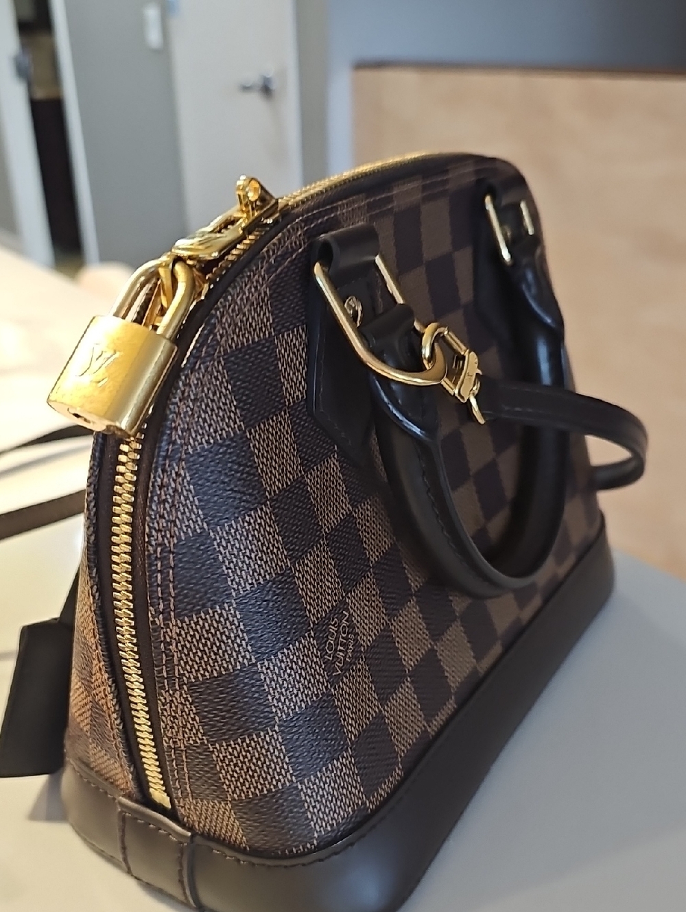 Louis Vuitton Brown Damier Ebene Satchel with Gold Hardware